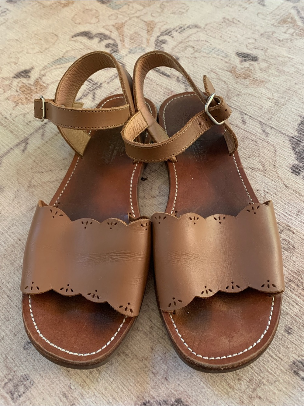 Adelisa & CO. Bella Scalloped Leather Ankle Strap Sandals